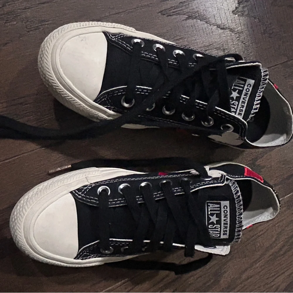 Converse Black Canvas Sneakers with Red and White Card Suits